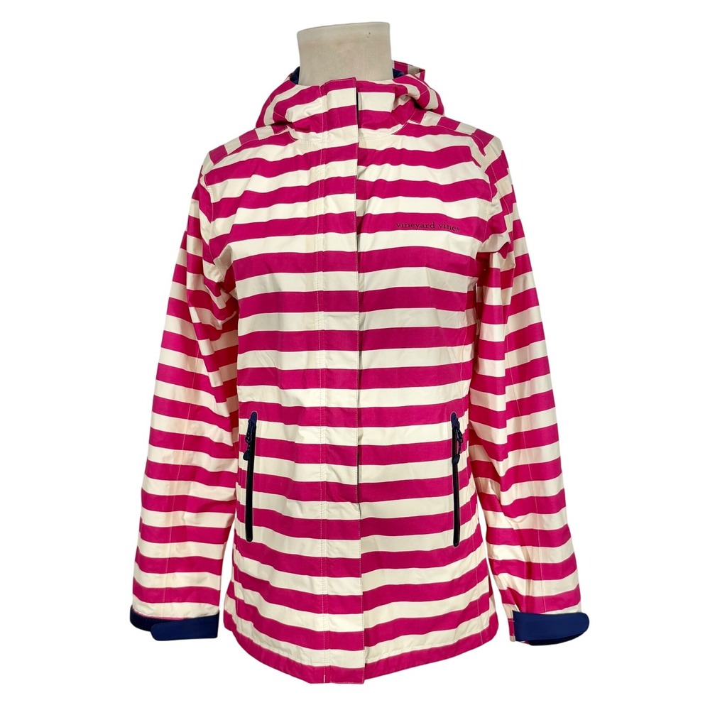 Vineyard Vines Pink White Stripe Hooded Lightweight Rain Jacket Women's‎ XS